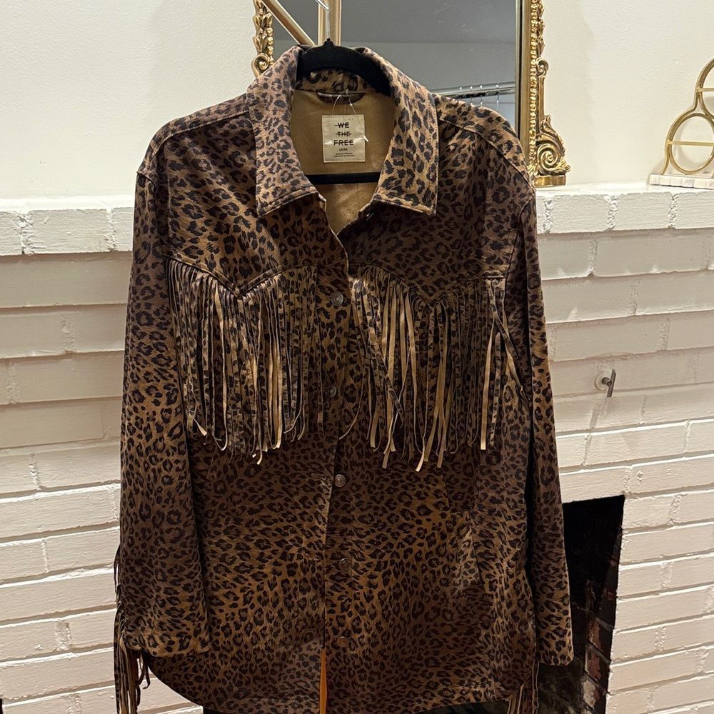We The Free Fringe Out Vegan Suede Animal Print Jacket - Picture 5 of 7
